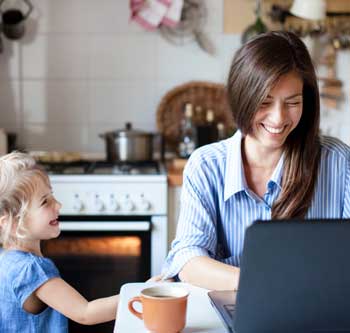 Woman and child talking in the kitchen