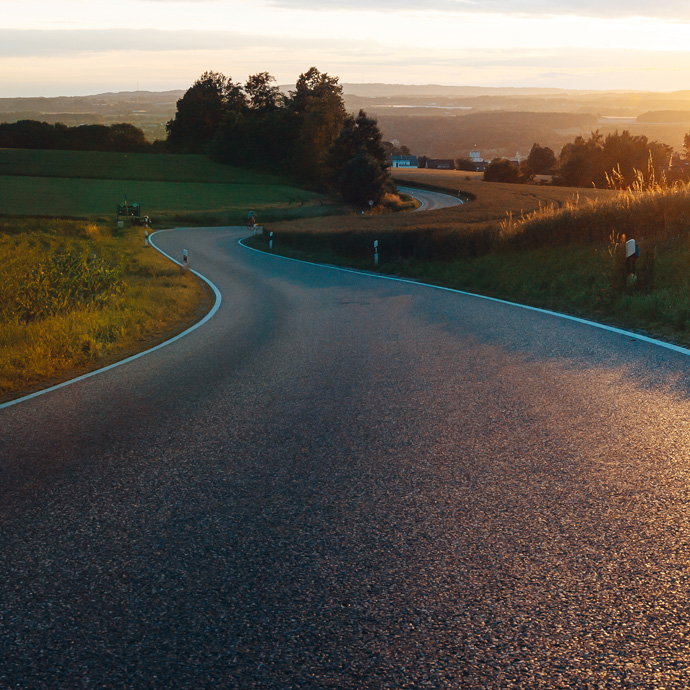 An empty road in the sunset